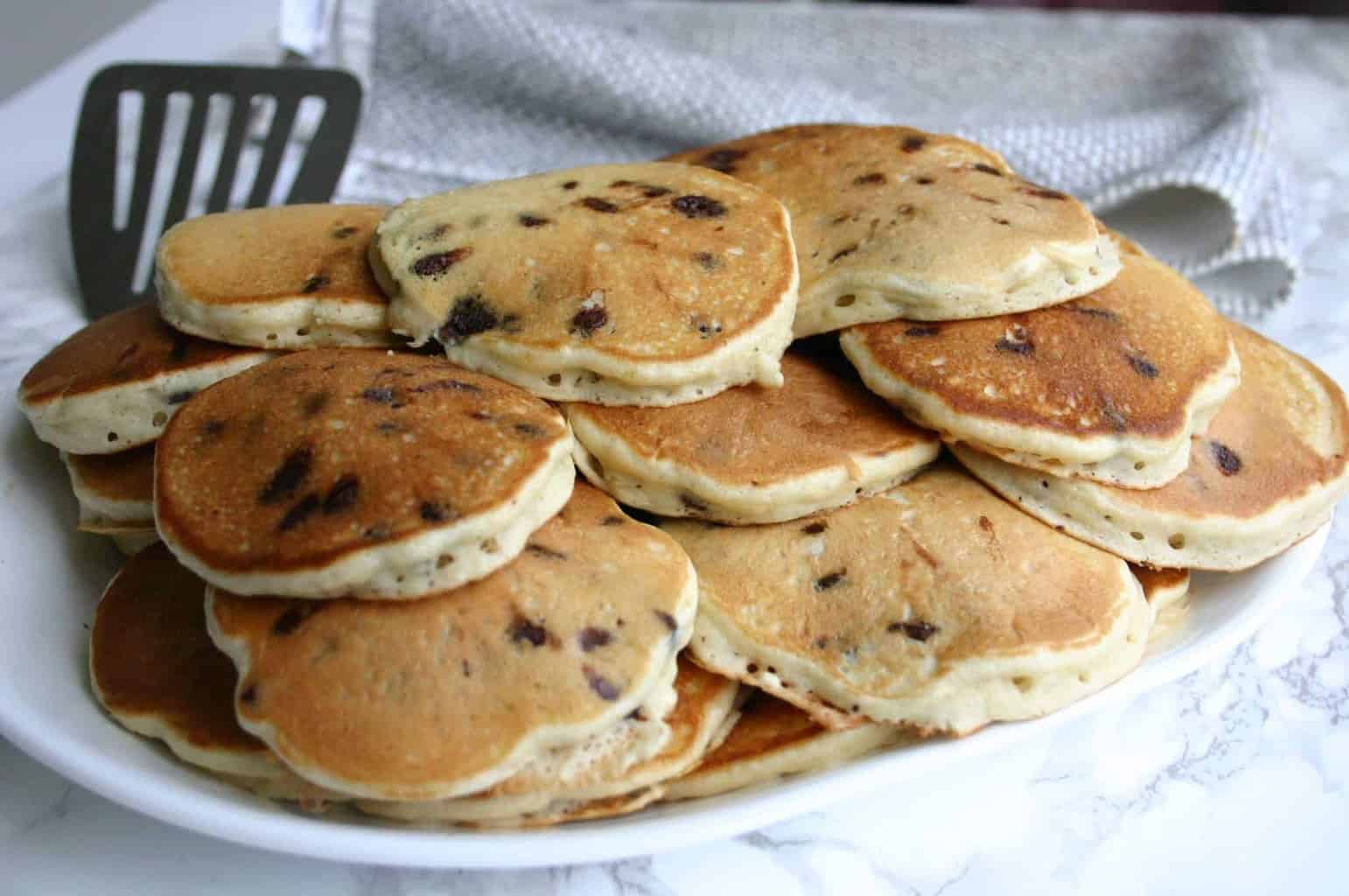 Best Ever Mini Chocolate Chip Pancakes using Bagged Muffin Mix