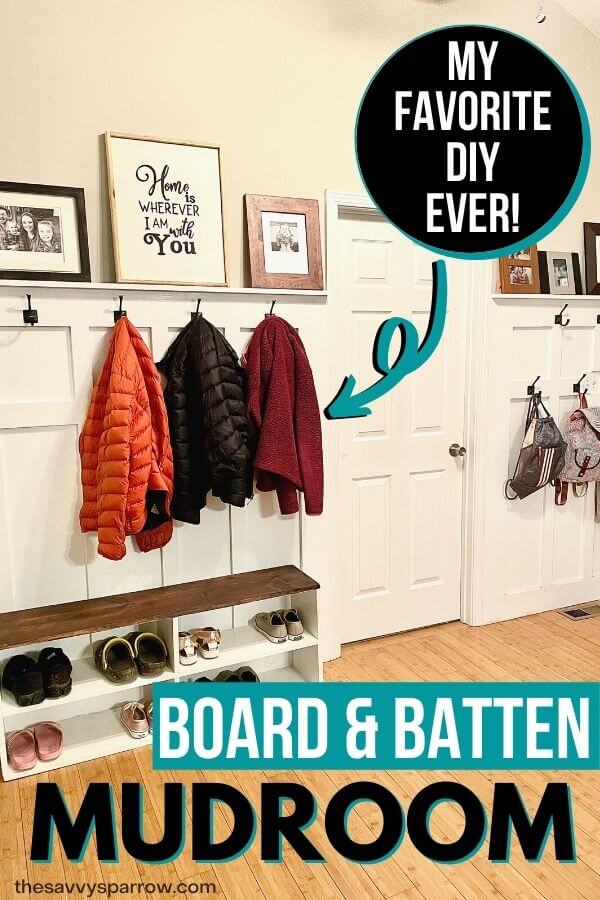 DIY board and batten mudroom wall