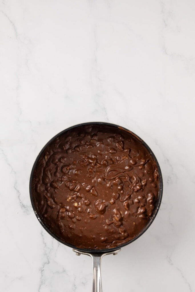 making the homemade chocolate icing for Texas sheet cake