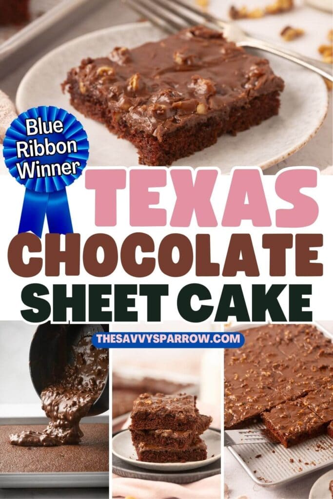 collage showing how to make Texas sheet cake