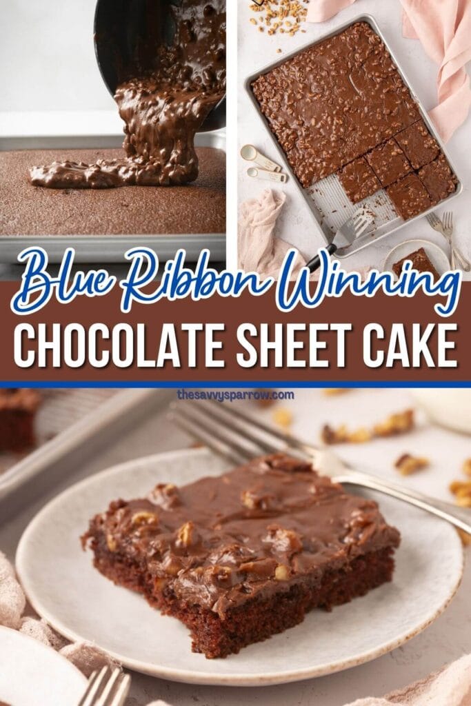 collage showing how to make chocolate sheet cake