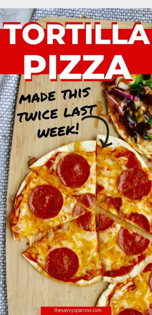 low carb tortilla pizzas on a cutting board
