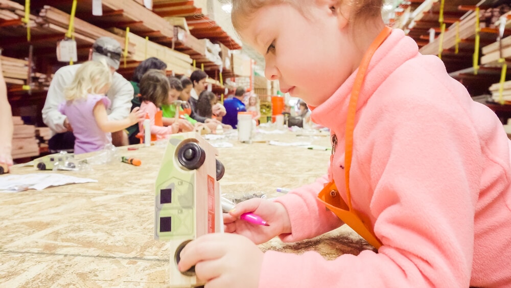 kid building something at a Home Depot kids workshop