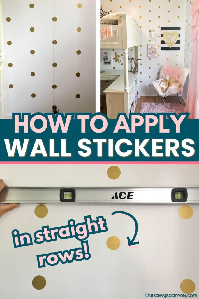 collage showing how to apply wall stickers in straight lines
