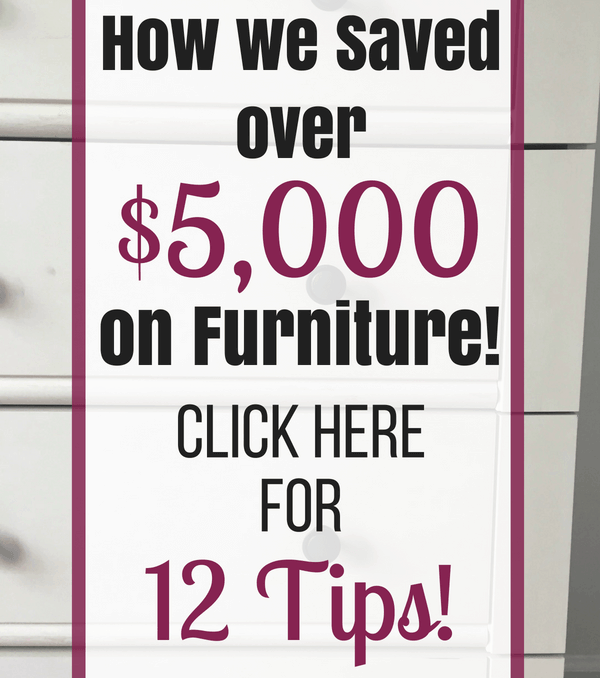 white dresser and text overlay that says 12 Tips to save money on furniture