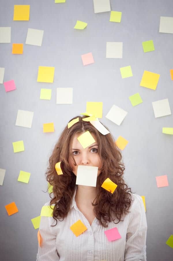 Overwhelmed Mom with post it notes all over her