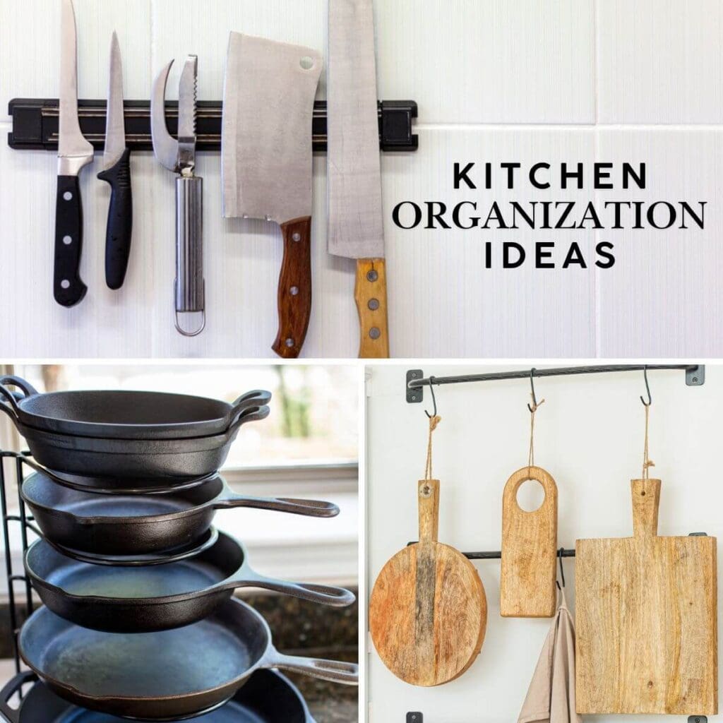 collage of kitchen organization ideas