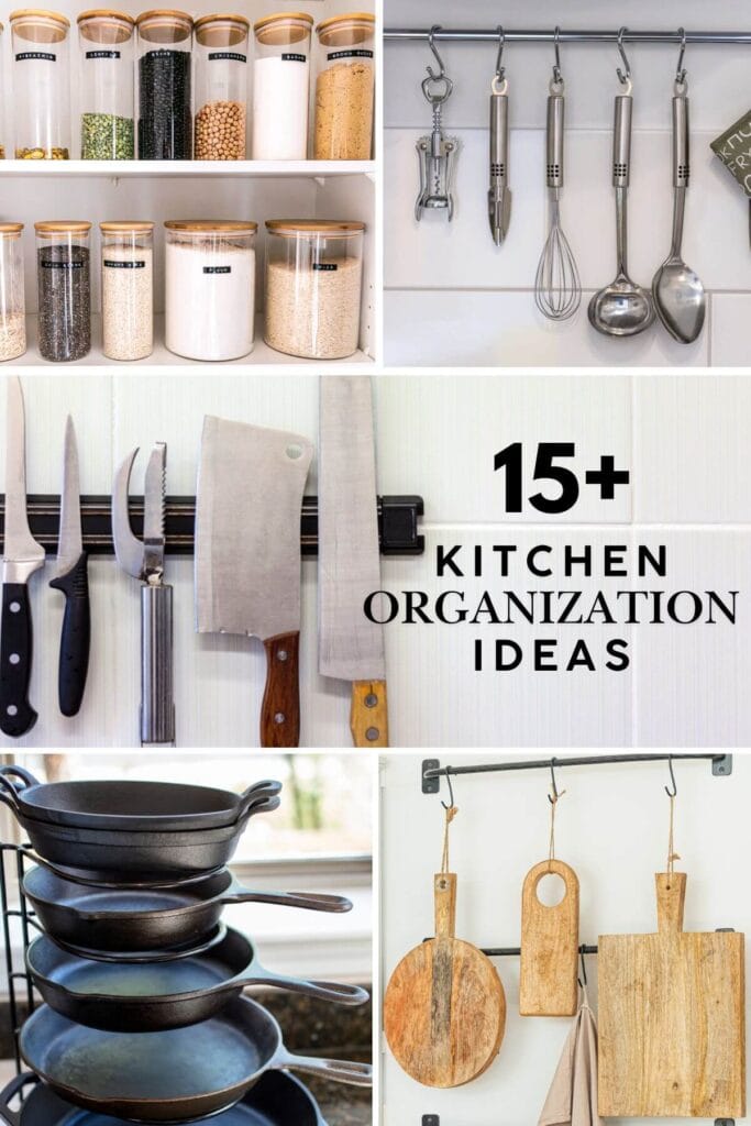 collage of kitchen organization ideas
