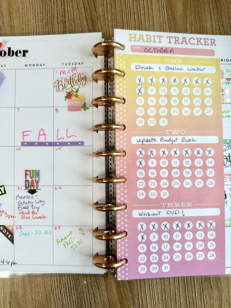 habit trackers in a planner