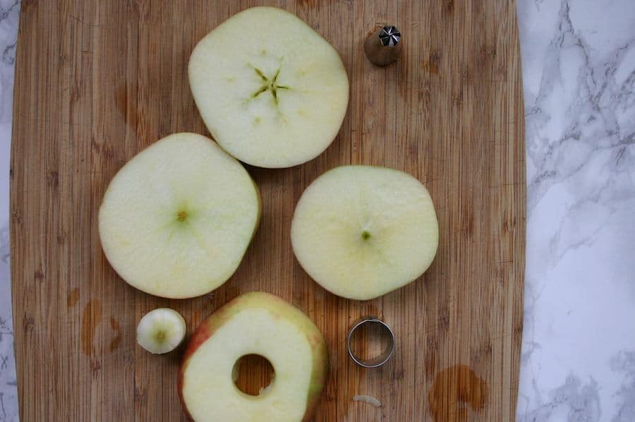 apple slices on a cutting board