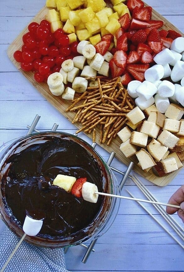 homemade chocolate fondue with fondue dippers