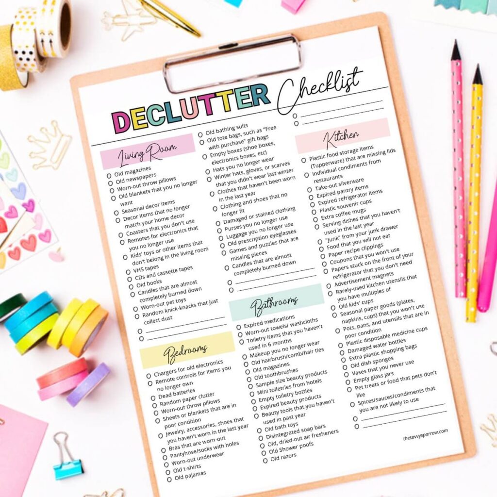 HUGE Declutter Checklist Printable List to Help with Decluttering