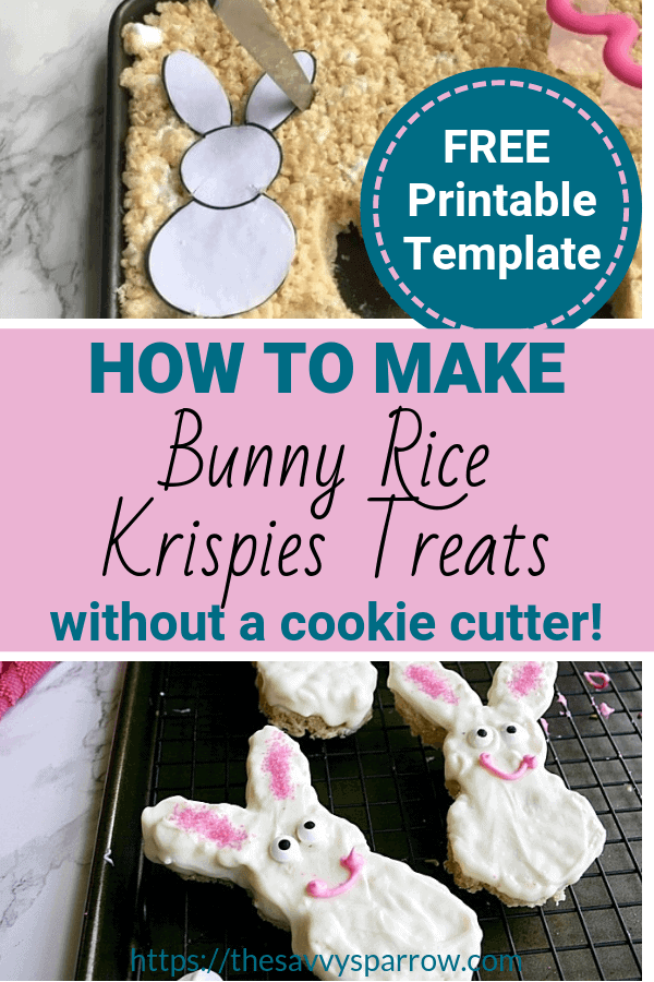 Make these easy bunny Rice Krispies treats for Easter! Find out how to make these fun Easter treats for kids without a cookie cutter! Perfect Easter treats for class parties, Easter desserts for kids, and more!