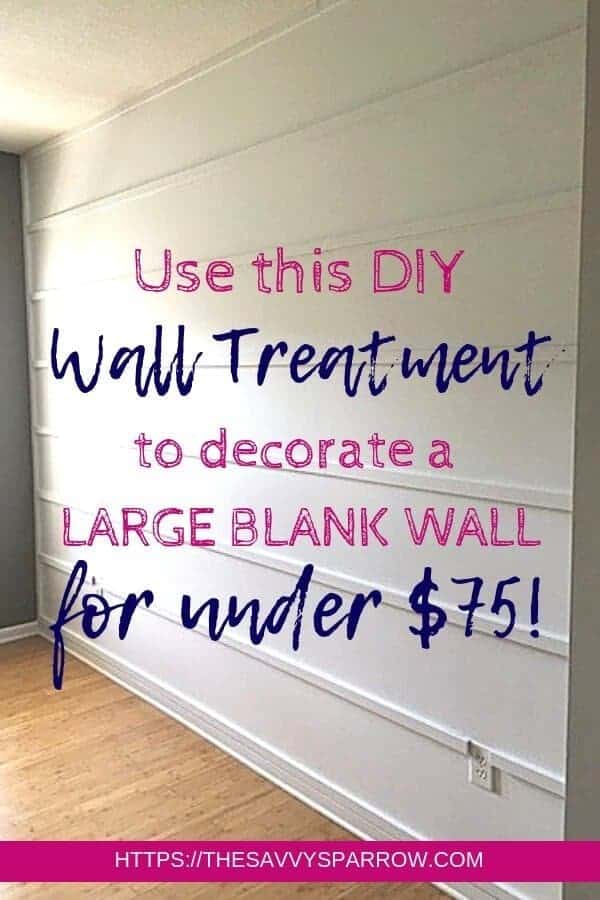 Want an easy DIY wall treatment idea to decorate a large blank wall on a budget? Try a DIY reverse shiplap wall! Find out how to make this reverse shiplap wall treatment for under $75!