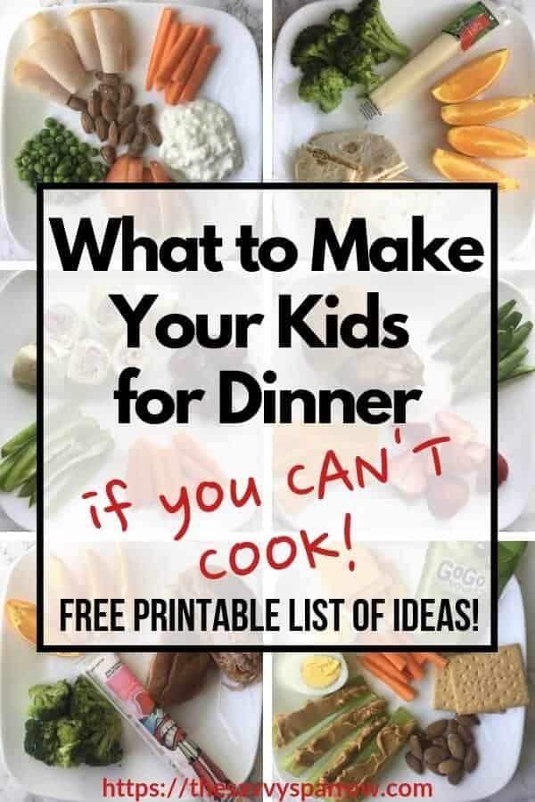 Healthy snack plates are the perfect quick kids' dinner ideas! Get a free printable of snack plate dinner ideas for kids, perfect for busy Moms that don't have time to cook dinner!