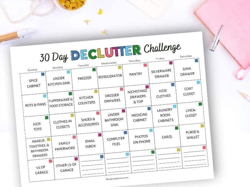 30 day decluttering challenge free printable