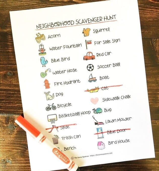 free printable neighborhood scavenger hunt