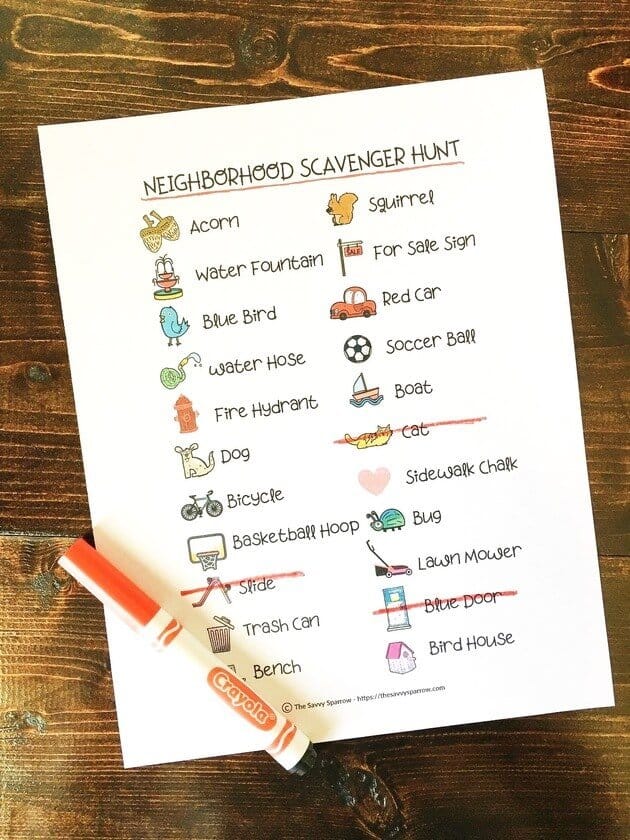 free printable neighborhood scavenger hunt