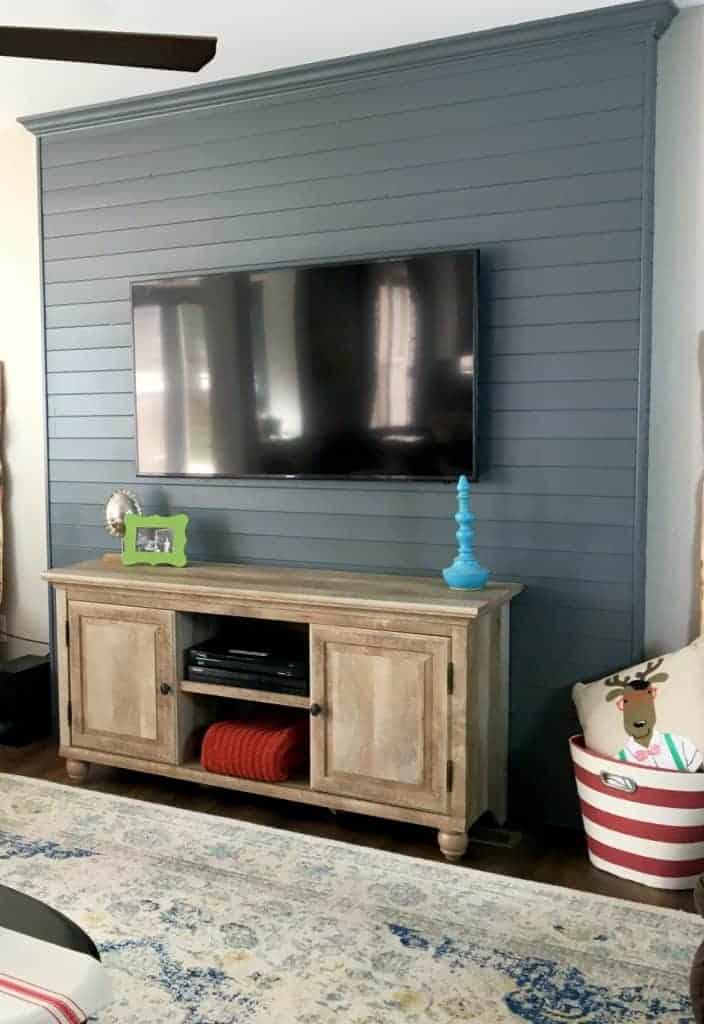 wood plank TV wall