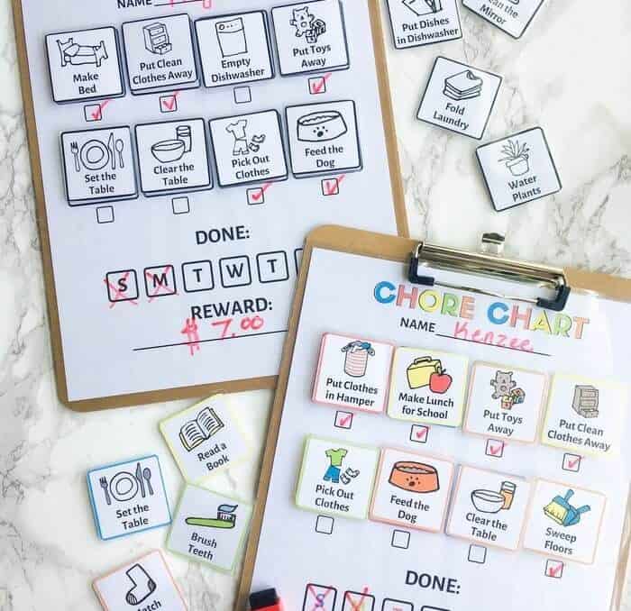 Printable chore charts for kids with picture chore cards
