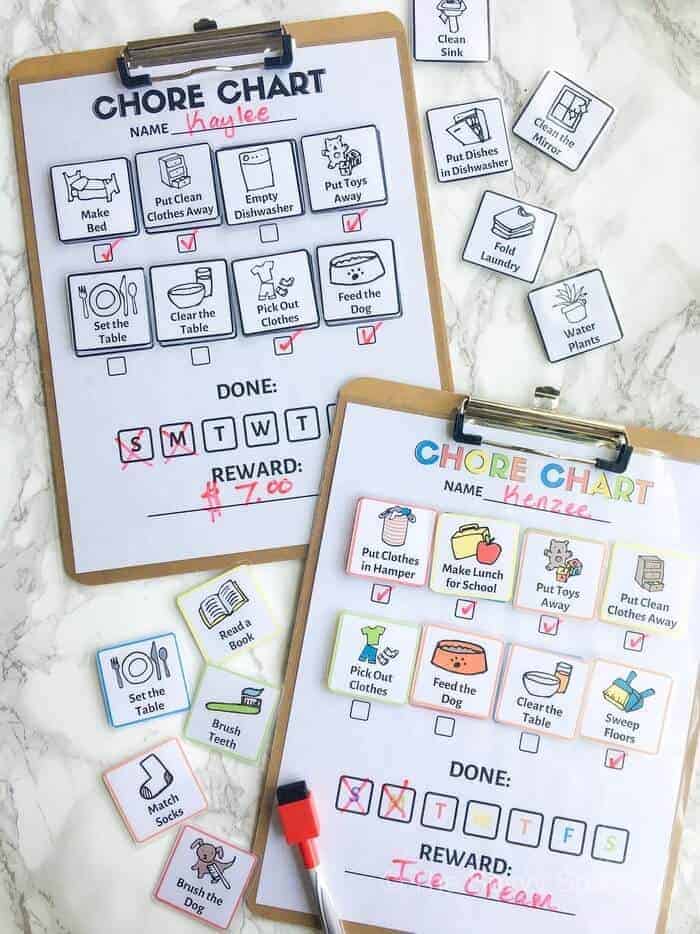 Printable chore charts for kids with picture chore cards