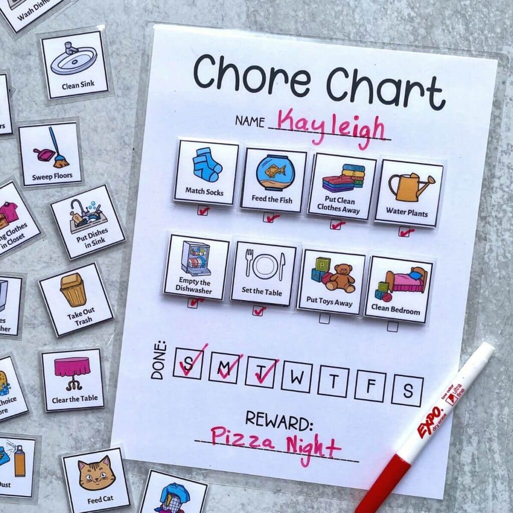 kids chore chart with picture job cards