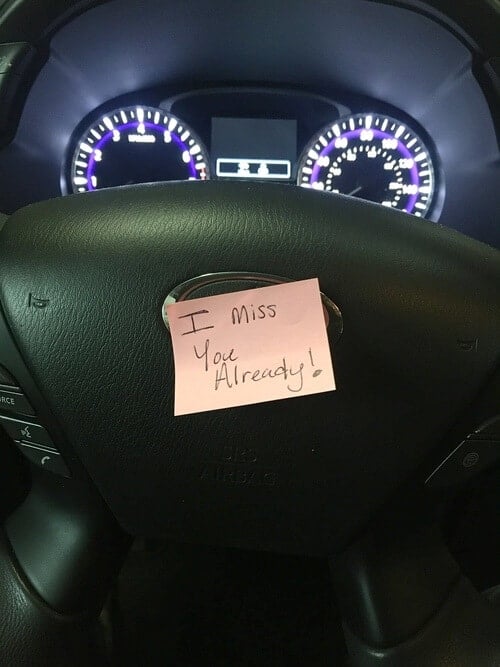 Love note on steering wheel - nice things to do for your husband