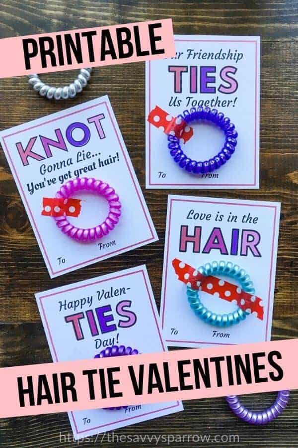 Printable girls Valentine cards with Hair Ties!