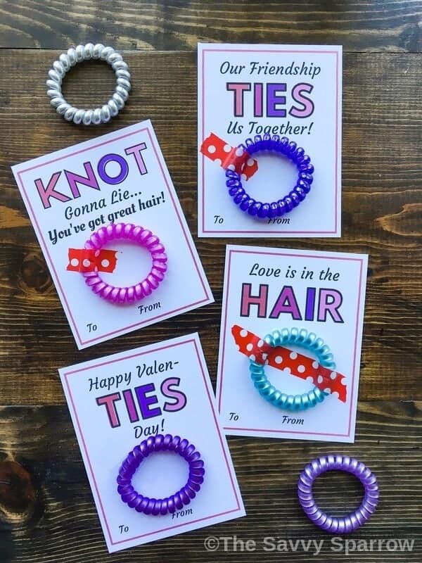Printable girls Valentine cards with Hair Ties!