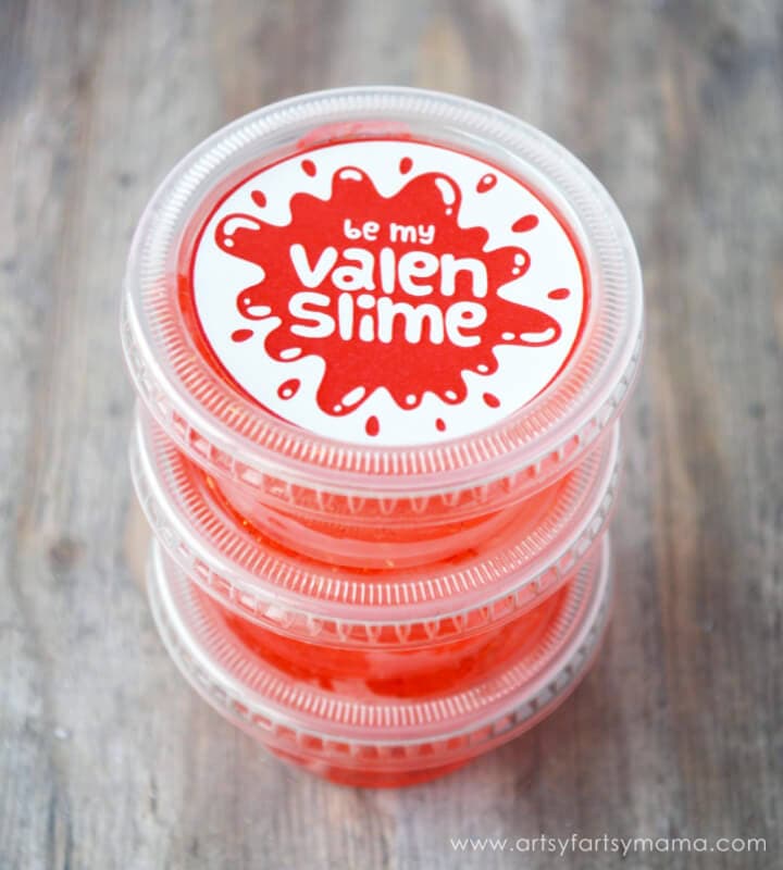 slime valentines with printable gift tag