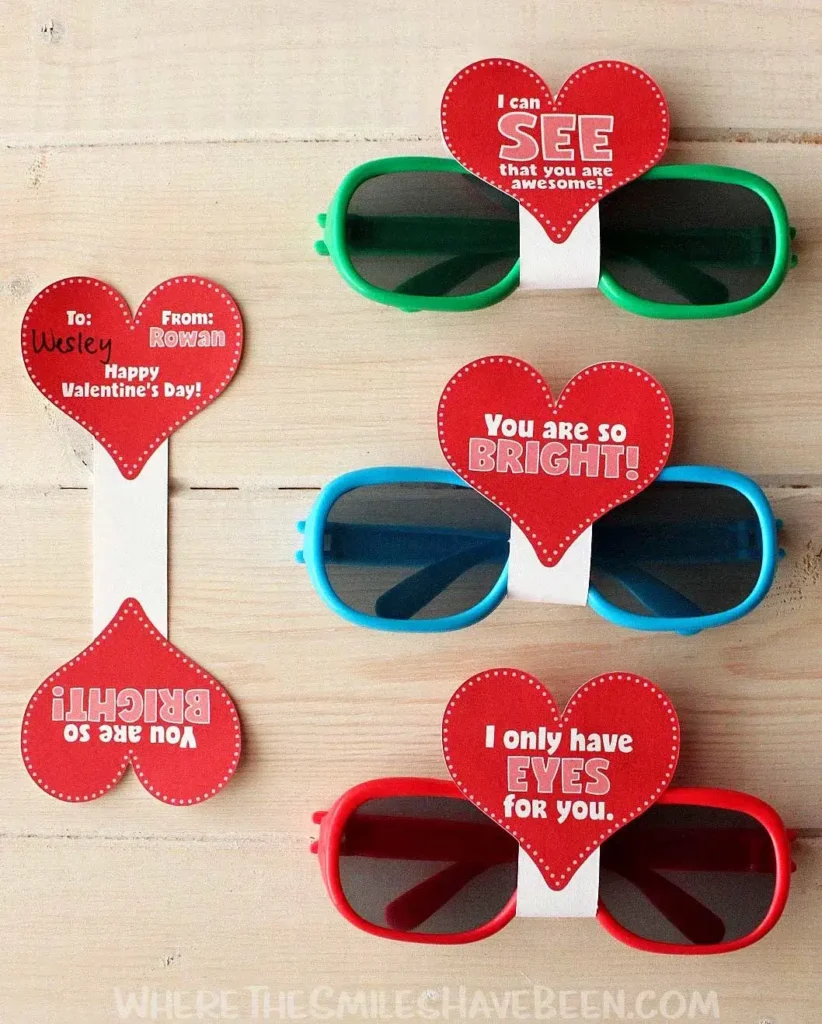 sunglasses valentines with printable tags