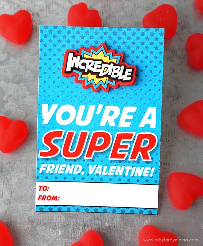 superhero non-candy Valentines card printable