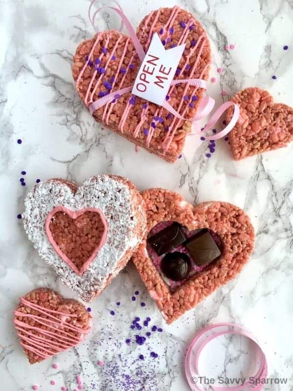 Valentines Rice Krispie Treats hearts boxes