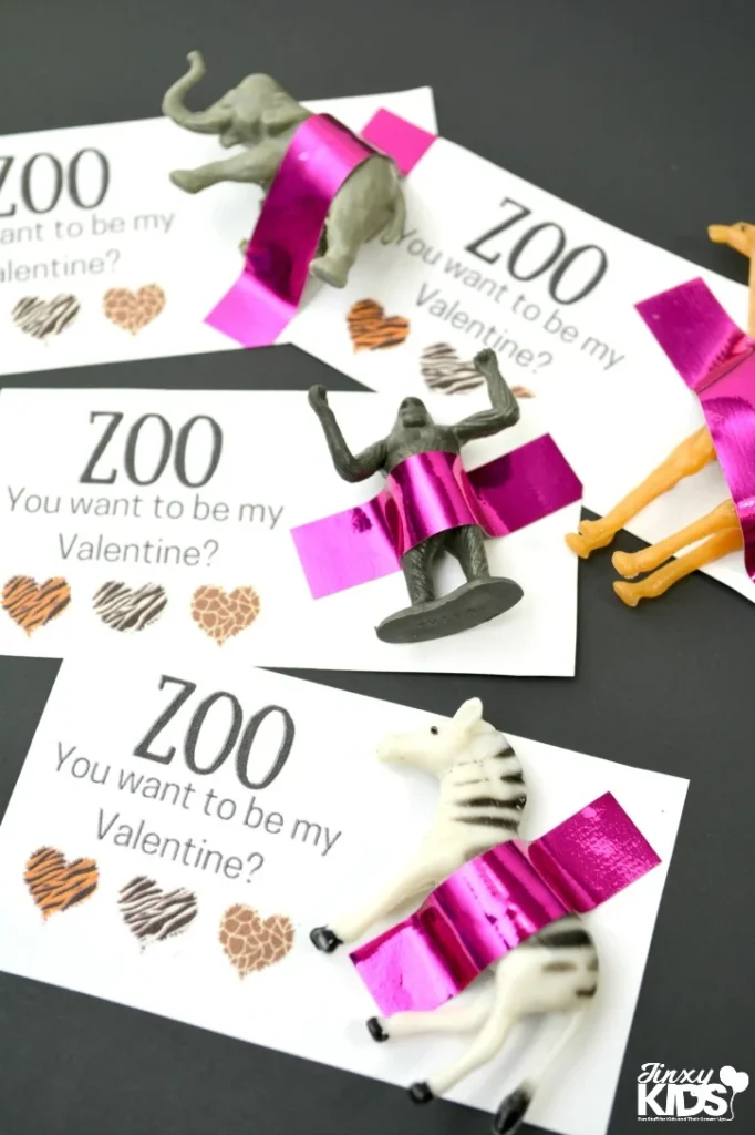 zoo animal toy Valentines cards