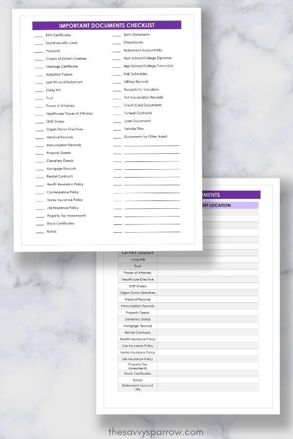 free printable emergency documents checklist