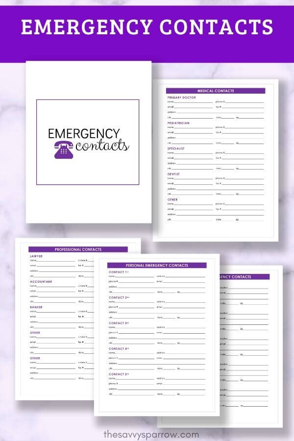 emergency contacts printable templates