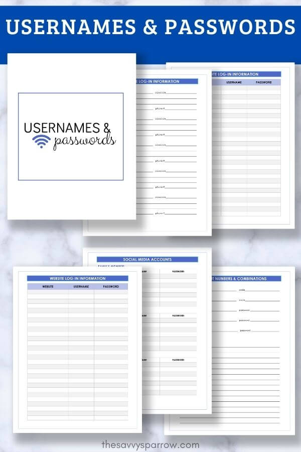 PDF worksheets to record usernames and passwords