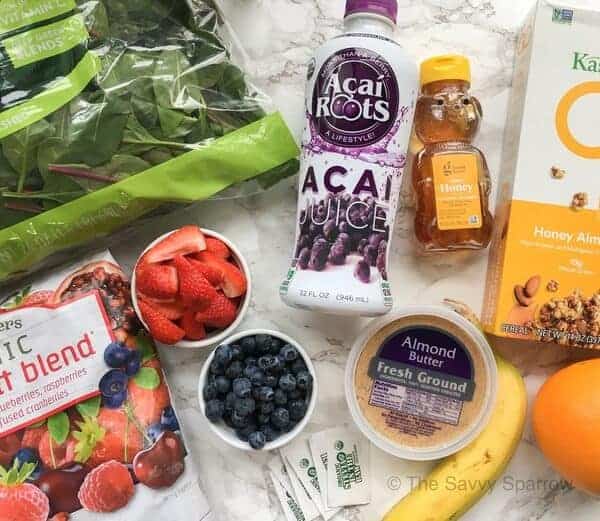 Ingredients for acai smoothie bowls