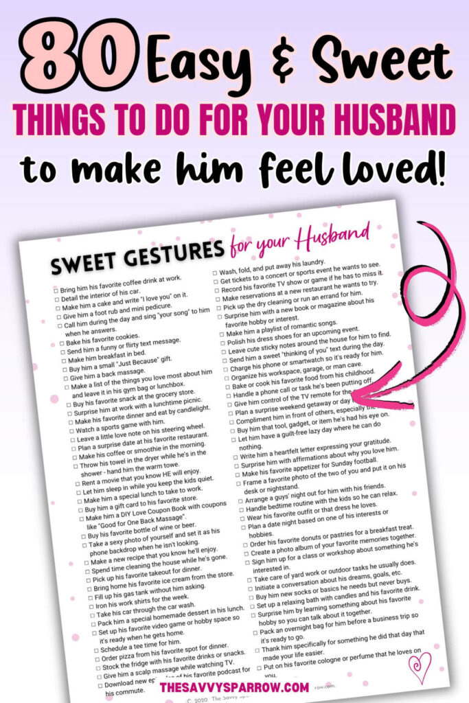 A heartfelt list of sweet gestures to make your husband feel loved and appreciated daily
