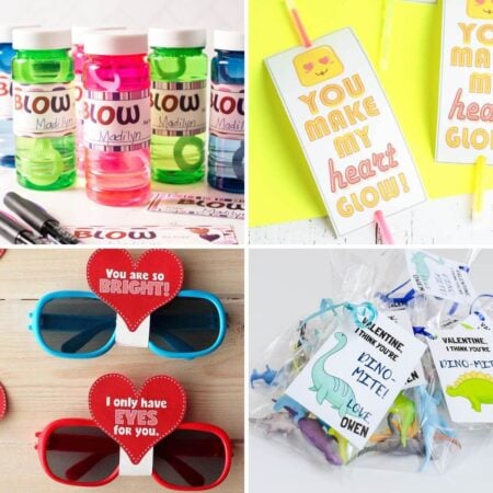 collage of non-candy Valentines ideas for kids to take to classroom