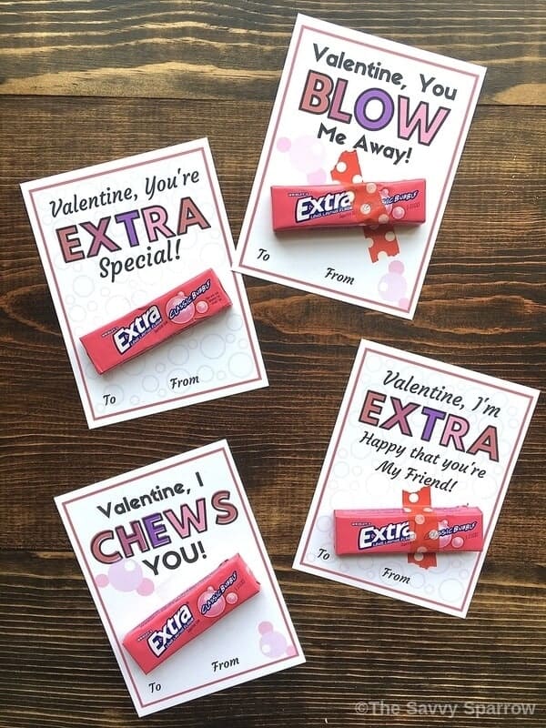 Bubble Gum Valentines with Printable Valentines Puns