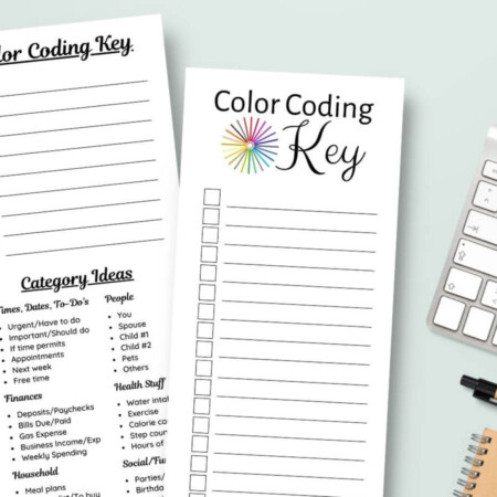 printable color coding key sheets to use for color coding a planner