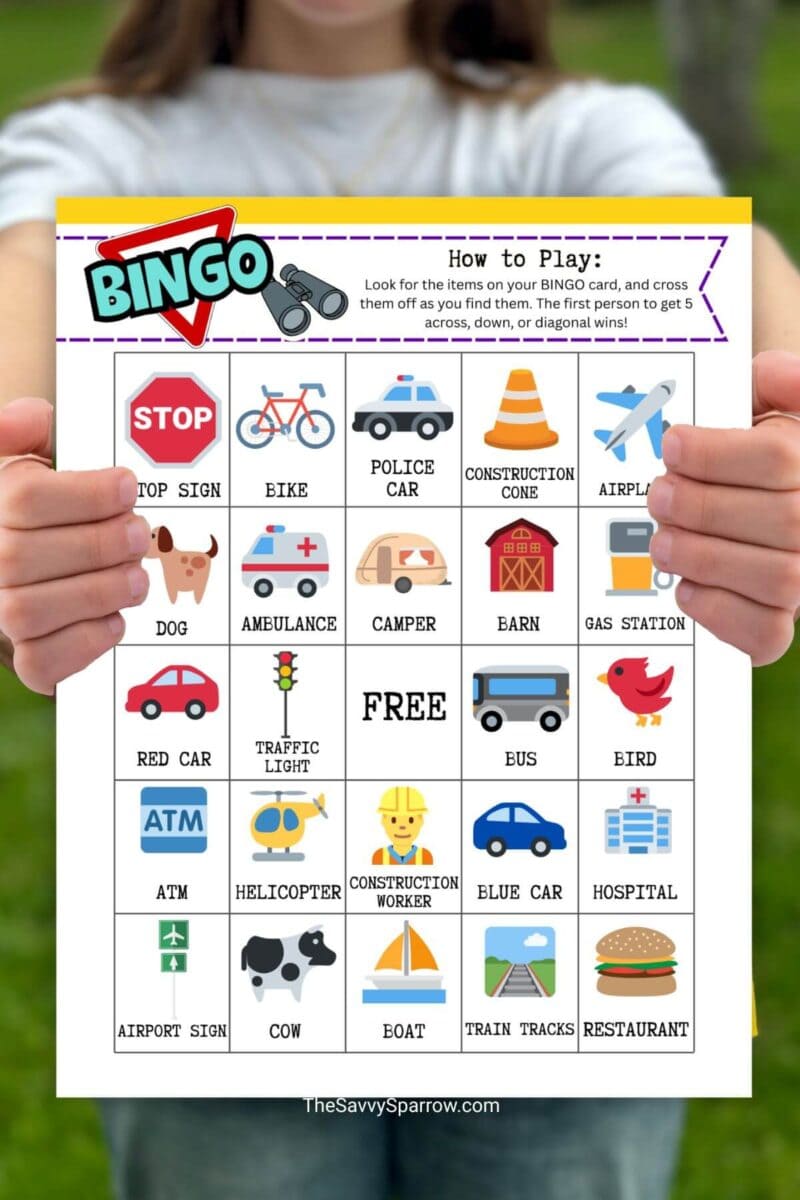road trip Bingo card