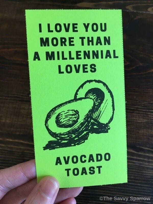 love note that says I love you more than a millennial loves avocado toast