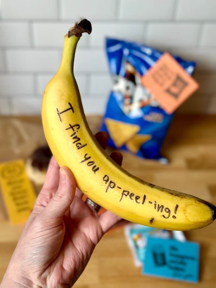 flirty lunchbox note written on a banana