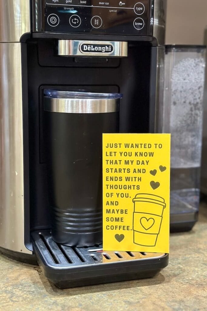 flirty love note next to the coffeemaker