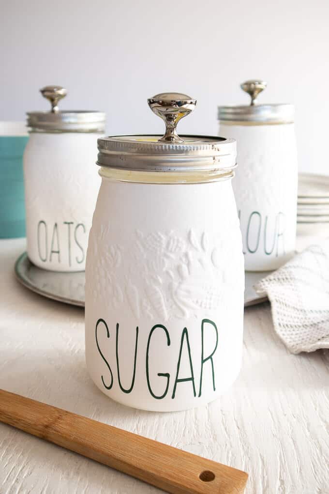 DIY Kitchen canisters chalk painted mason jars with Cricut labels