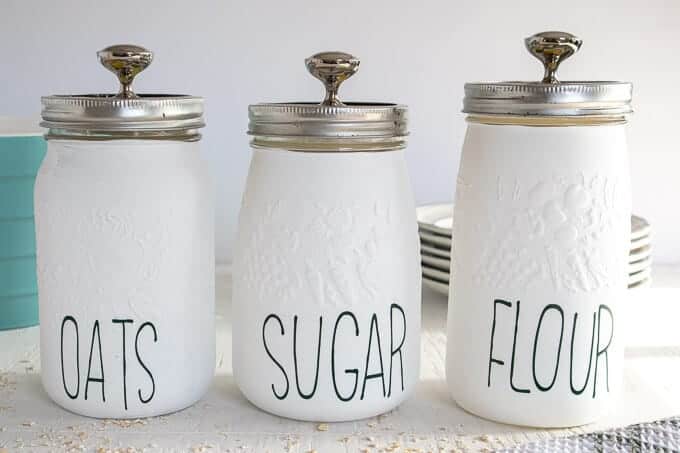 Chalk painted mason jar kitchen canisters