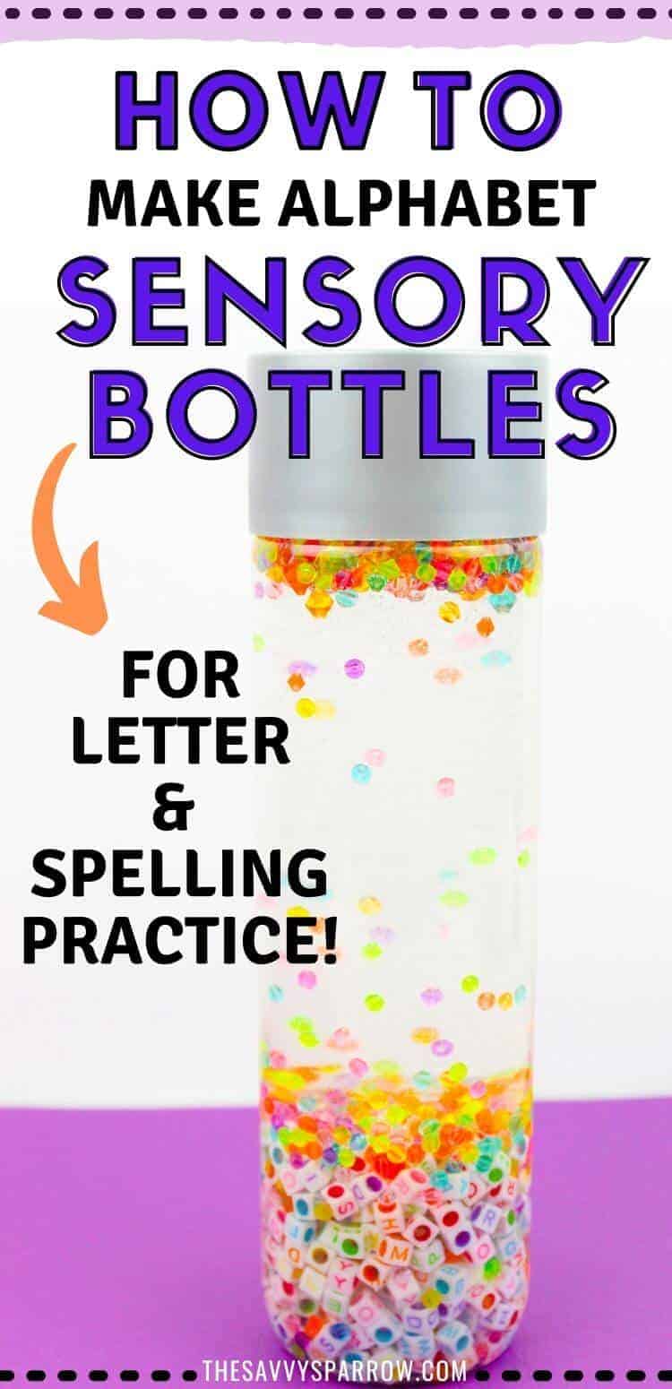 picture of DIY Sensory Bottles for kids with colorful alphabet beads