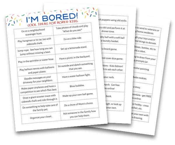 image of printable list of ideas for bored kids